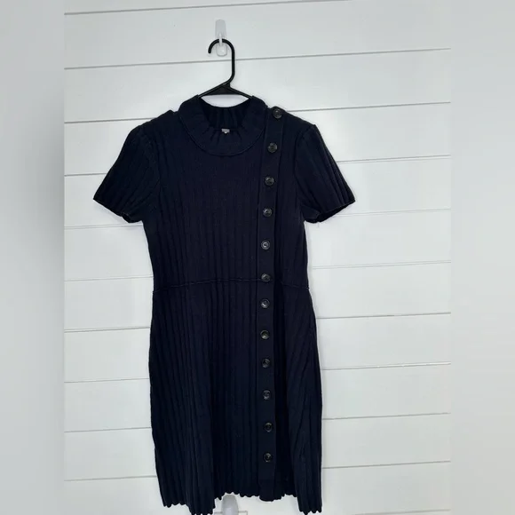 Free People Lottie Navy Blue Ribbed Button Front Mock Neck Sweater Dress XL (A11 - Picture 7 of 11